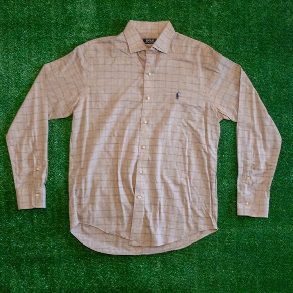 POLO RALPH LAUREN CHECKED TWILL MENS LONG SLEEVE BUTTOON DOWN SHIRT BROWN SIZE M - Picture 1 of 5